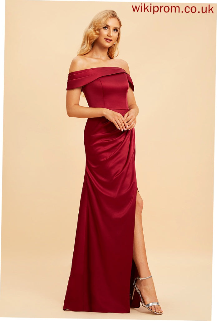 Silhouette Off-the-Shoulder Fabric SplitFront A-Line Length Neckline Embellishment Floor-Length Claudia Sleeveless Trumpet/Mermaid Bridesmaid Dresses