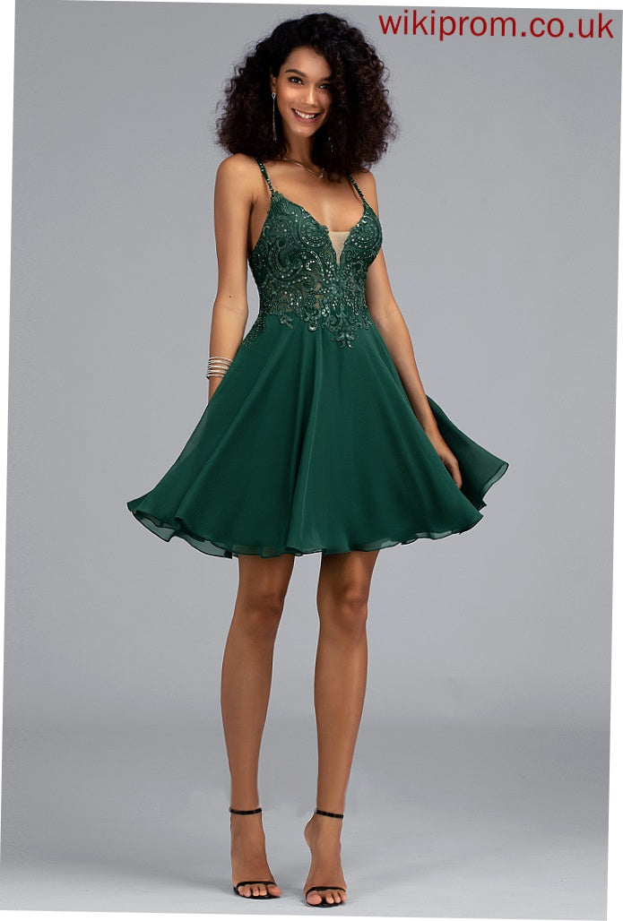 Homecoming With Beading V-neck Chiffon Sequins Kinley Dress Short/Mini Homecoming Dresses Lace A-Line