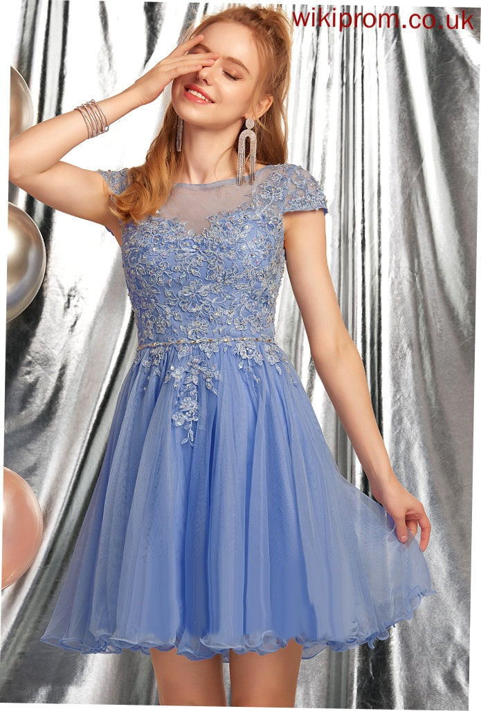 Appliques Homecoming Dresses Neck A-Line Homecoming Scoop Lace Lace Beading Dress With Tulle Josie Short/Mini