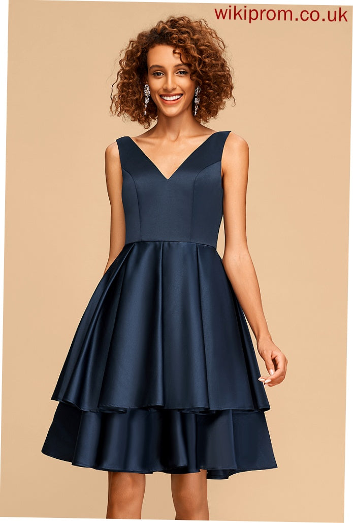 A-Line Satin Homecoming Knee-Length Dress Thalia V-neck Homecoming Dresses