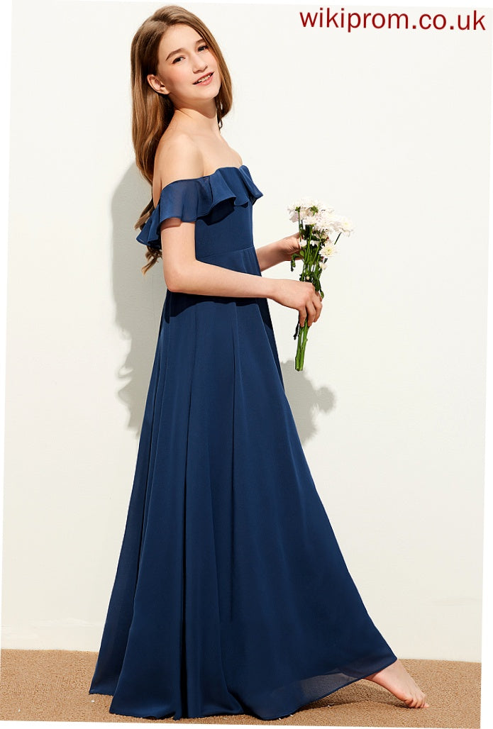 Junior Bridesmaid Dresses Chiffon A-Line Off-the-Shoulder Rayne Floor-Length