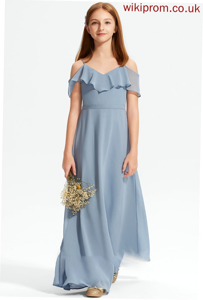 Ruffles Chiffon Floor-Length Maddison Junior Bridesmaid Dresses A-Line With Off-the-Shoulder