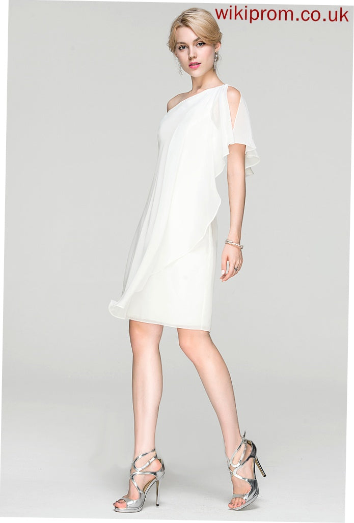 Knee-Length Cocktail Dresses Chiffon Dress One-Shoulder Sheath/Column With Vanessa Ruffle Cocktail