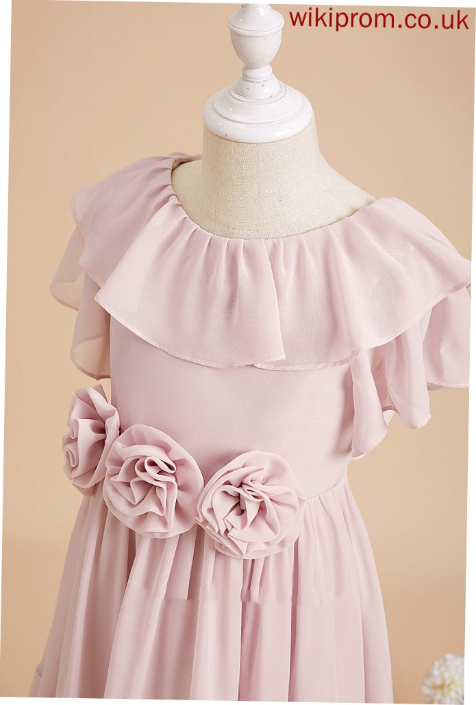 Dress Short Sleeves Back Girl Ruffles/Flower(s)/V - Flower Girl Dresses Flower Chiffon With A-Line Scoop Neck Lucy Knee-length