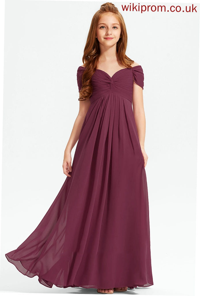 A-Line Floor-Length Phyllis Ruffle Off-the-Shoulder Chiffon Junior Bridesmaid Dresses With