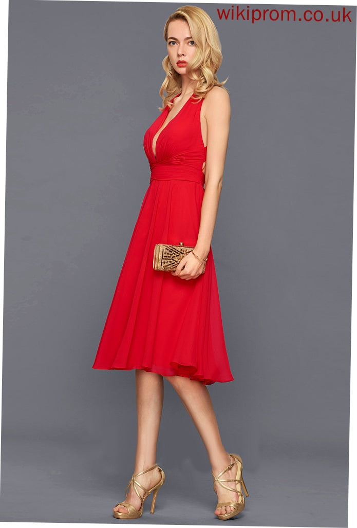 Bow(s) Sandy V-Neck Sleeveless Club Dresses Chiffon Midi A-line Chiffon Ruffle Dresses