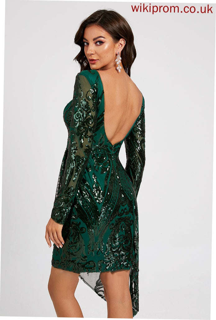 Sequins Homecoming V-neck With Homecoming Dresses Asymmetrical Caroline Lace Sequined Dress Lace Sheath/Column