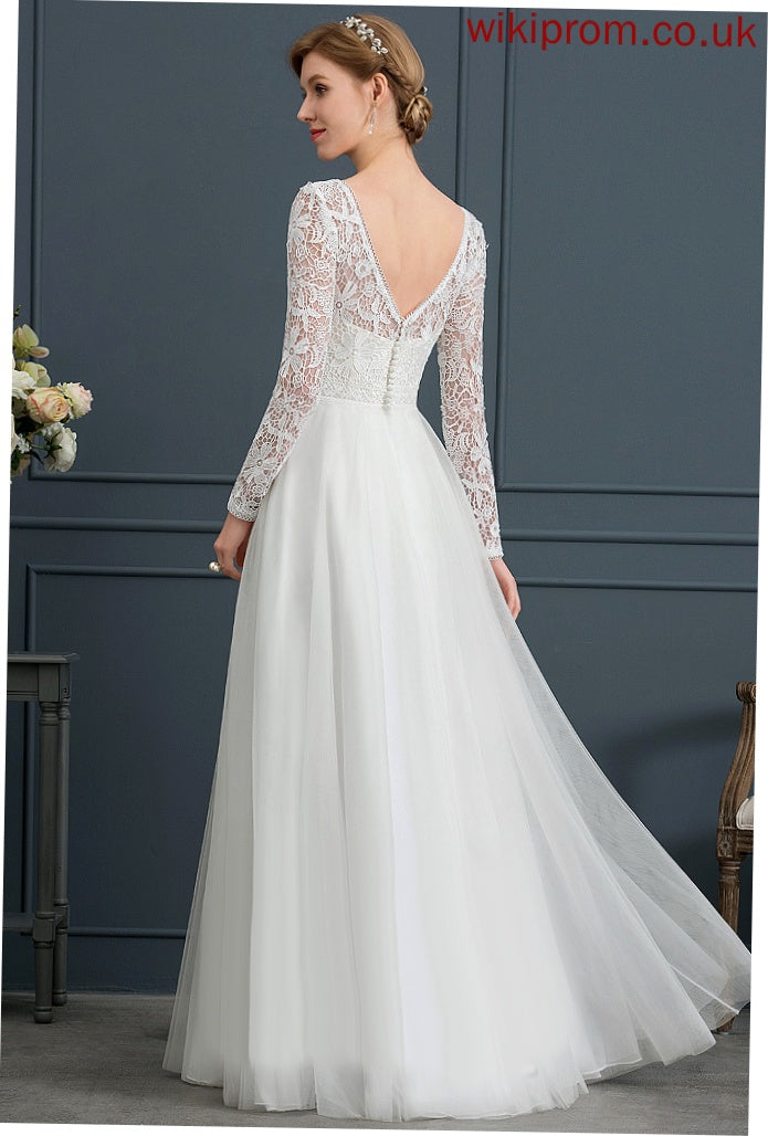 V-neck Lace Tulle Wedding Janiyah Dress A-Line Floor-Length Wedding Dresses