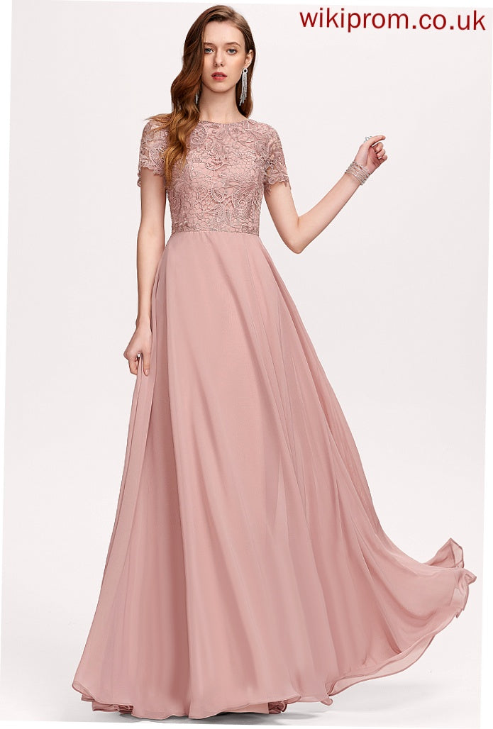 Chiffon Lace Floor-Length A-Line Scoop Prom Dresses Ally