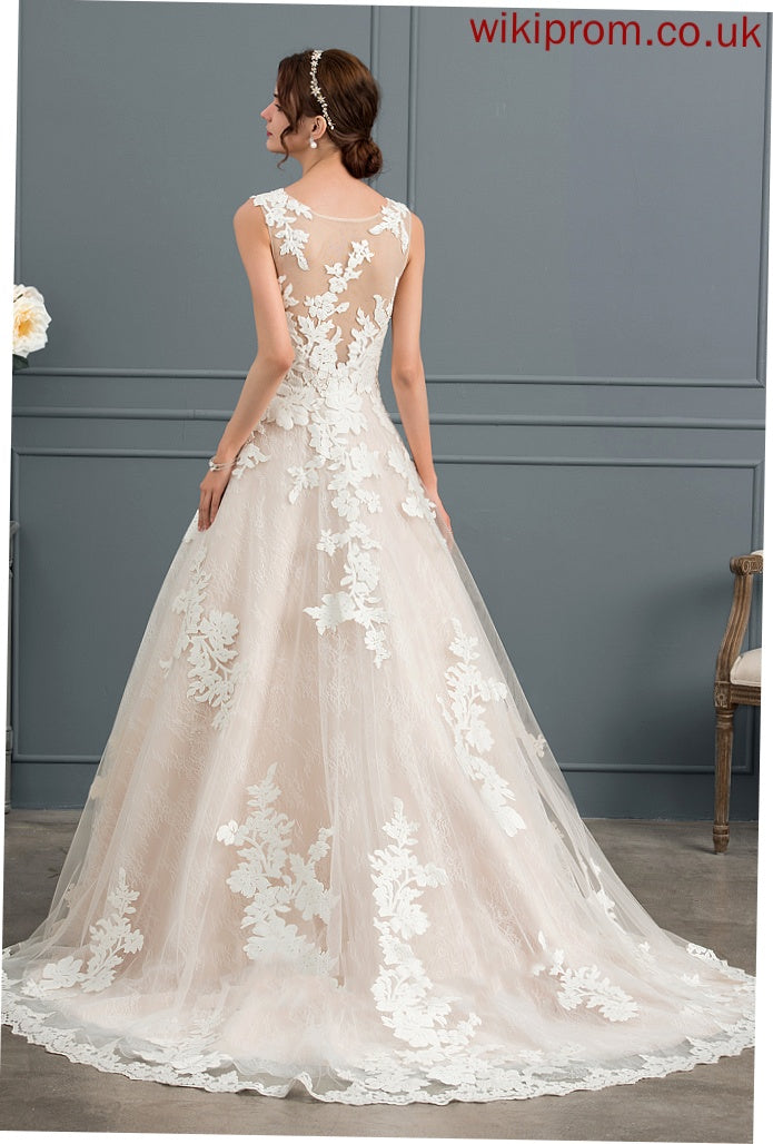 Court Nora Lace With Ball-Gown/Princess Wedding Dresses Tulle Beading Wedding Sequins Dress Train Illusion