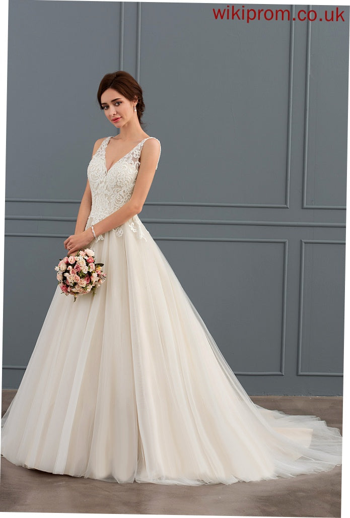 Tulle Train Dress Wedding Dresses Sloane Wedding Ball-Gown/Princess Lace V-neck Court