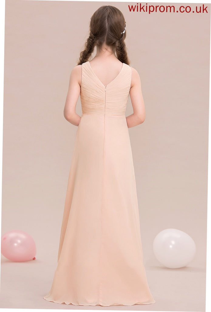 Floor-Length With V-neck Junior Bridesmaid Dresses Kristina Ruffle Chiffon A-Line