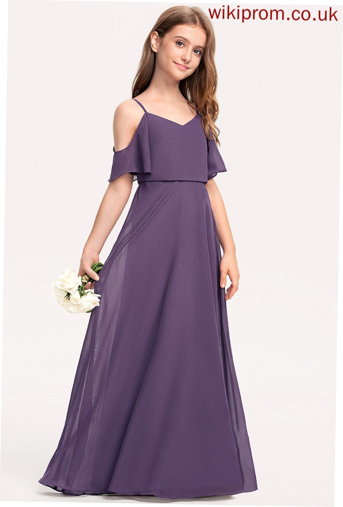 Junior Bridesmaid Dresses Lea Floor-Length Chiffon V-neck A-Line