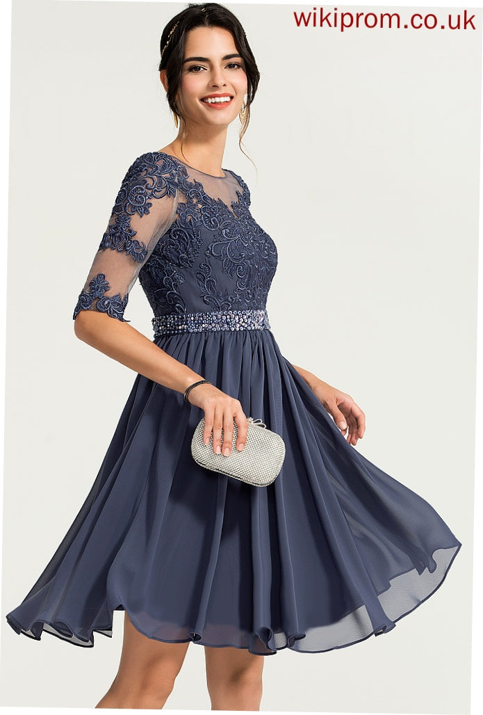 Casey Cocktail Dresses Dress A-Line Chiffon Lace Beading With Scoop Cocktail Knee-Length Neck