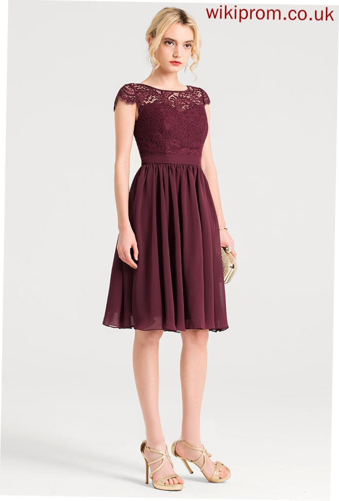 A-Line Chiffon Scoop Cassandra Lace Neck Cocktail Cocktail Dresses Knee-Length Dress