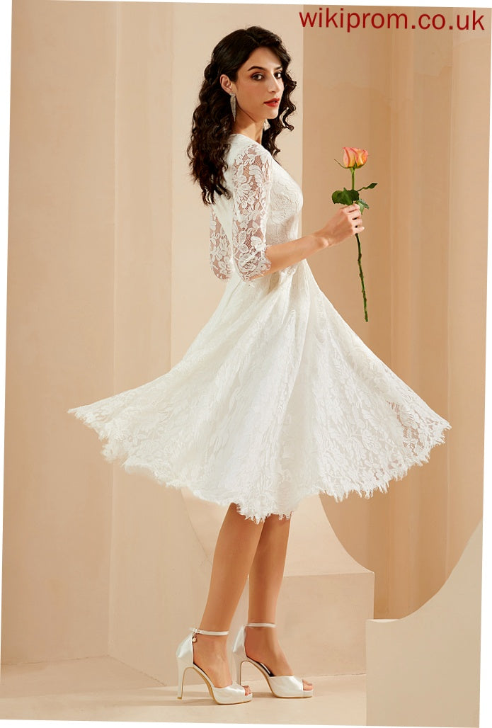 Lace Dress Aniya Knee-Length A-Line Wedding Neck Wedding Dresses Scoop