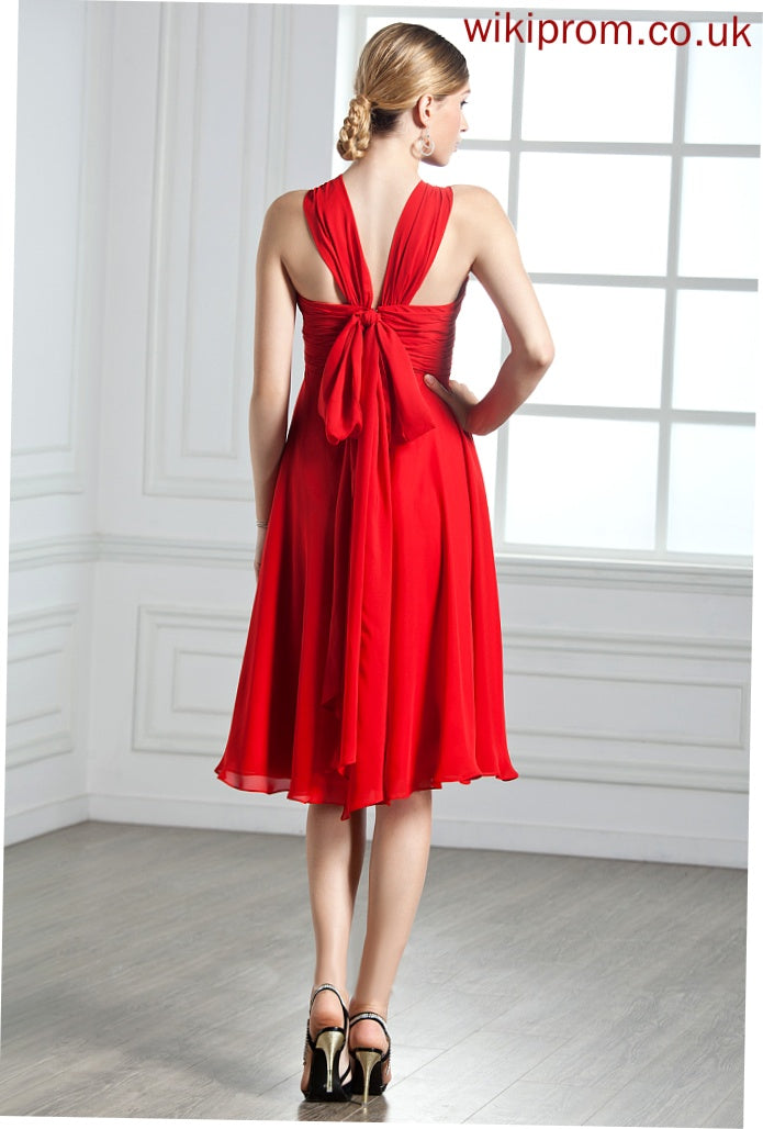 Chana Cocktail Dresses Ruffle With V-neck Empire Bow(s) Cocktail Dress Chiffon Knee-Length