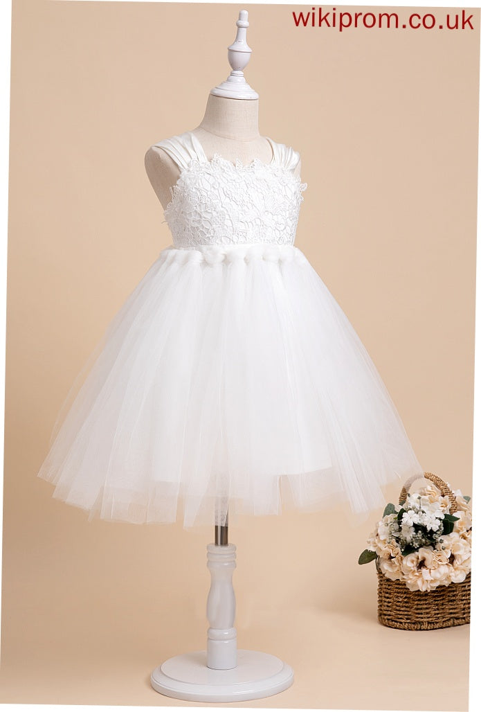 Sleeveless Neckline Bow(s) Dress Square With - Penelope Ball-Gown/Princess Flower Flower Girl Dresses Girl Knee-length Tulle