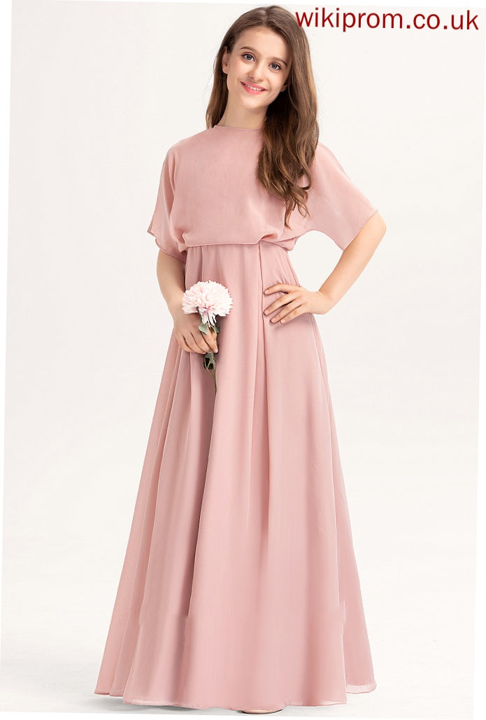 Neck Scoop Chiffon A-Line Celeste Junior Bridesmaid Dresses Floor-Length