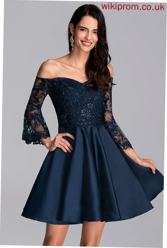 Satin Short/Mini Homecoming With A-Line Lace Alani Off-the-Shoulder Homecoming Dresses Dress