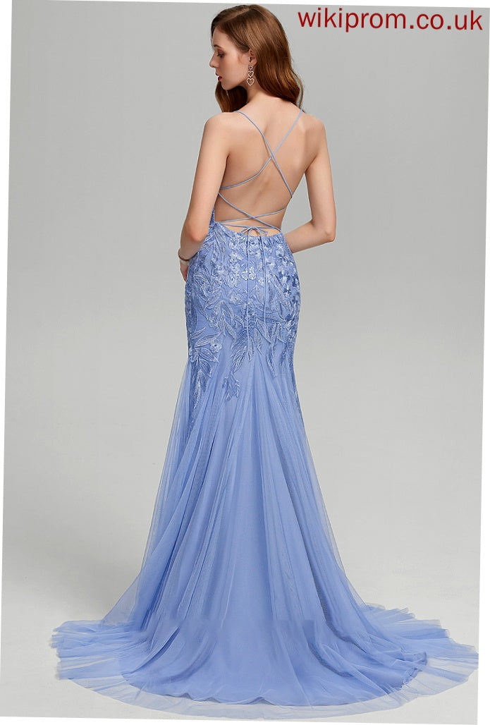 Square Sequins Train Trumpet/Mermaid Neckline Tulle Jennifer With Sweep Prom Dresses