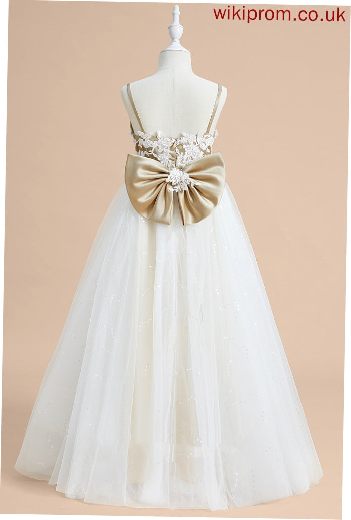 '- Lace/Bow(s) Sleeveless Rosalind Dress Satin/Tulle Girl Floor-length With Ball-Gown/Princess V-neck Flower Flower Girl Dresses