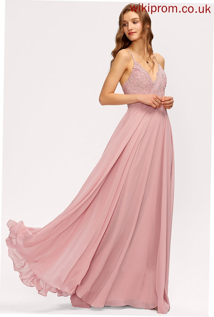 Lace Floor-Length A-Line Silhouette Length V-neck Neckline Fabric Straps Christine A-Line/Princess Sleeveless Bridesmaid Dresses