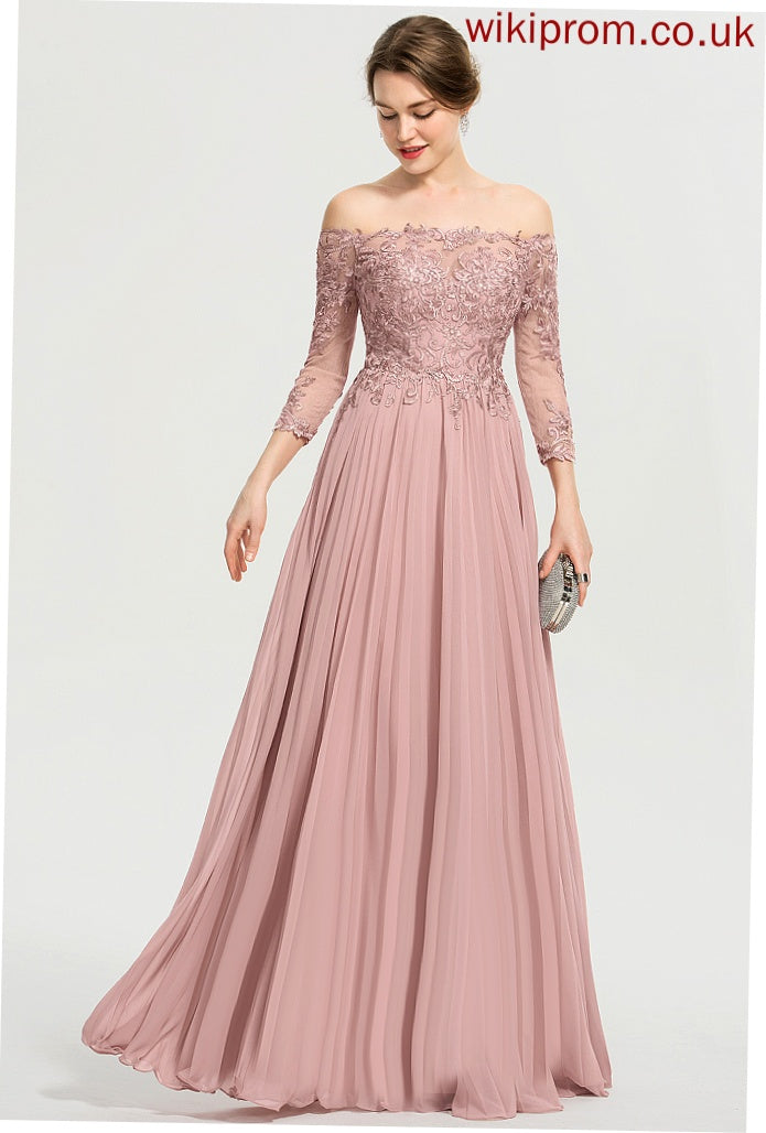 Sequins Chiffon Melissa Pleated Off-the-Shoulder Prom Dresses With Floor-Length Lace Ball-Gown/Princess