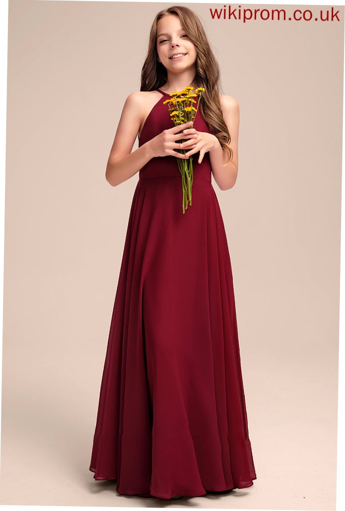 Junior Bridesmaid Dresses Chiffon Scoop A-Line Norma Floor-Length Neck