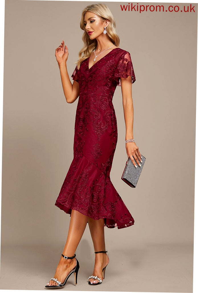 Cocktail Asymmetrical Dress V-neck Trumpet/Mermaid Shaniya Lace Cocktail Dresses