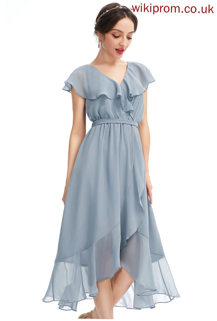 Cocktail Dress Ruffle A-Line With Adyson Asymmetrical Cocktail Dresses V-neck Chiffon