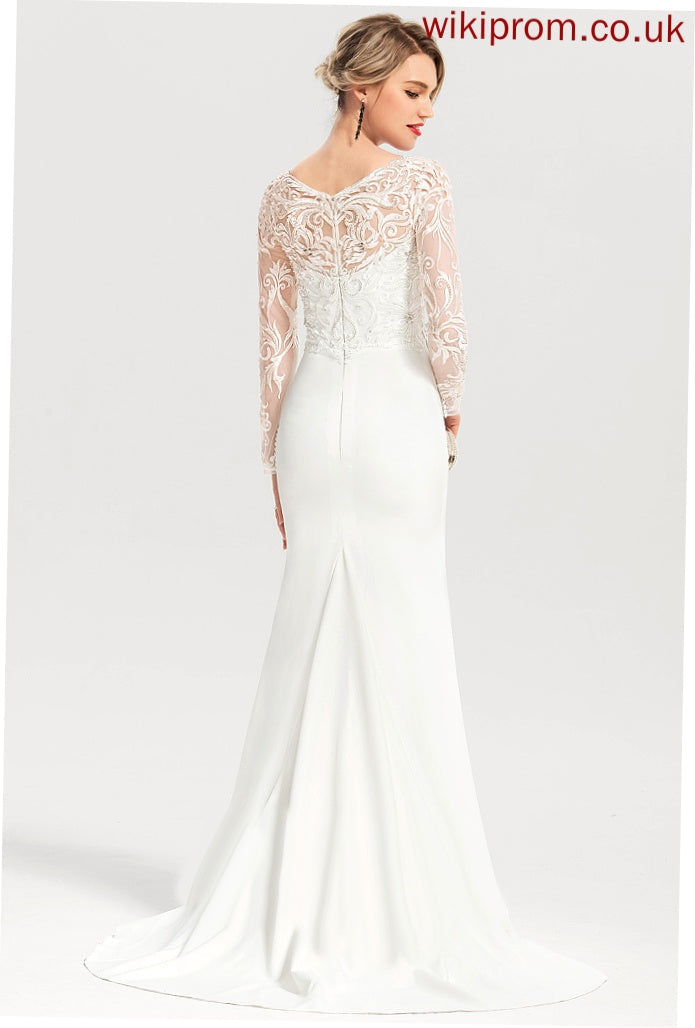 Beading Sweep Stretch Crepe With Wedding Trumpet/Mermaid Dress Train Sequins Lace Wedding Dresses V-neck Alexis