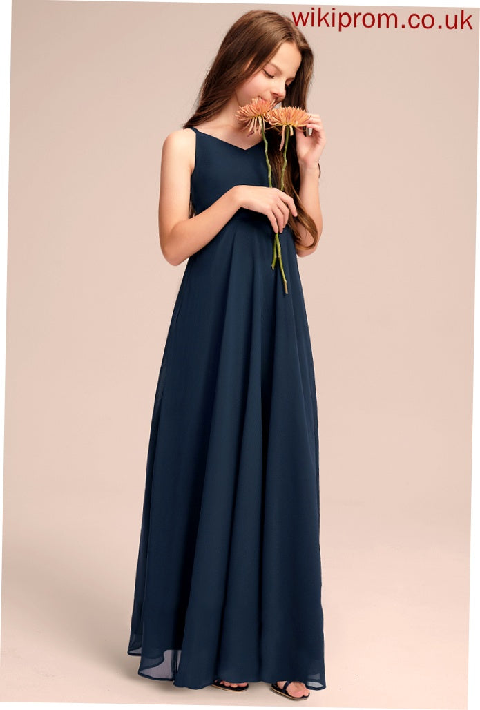 V-neck A-Line With Junior Bridesmaid Dresses Floor-Length Leanna Bow(s) Chiffon