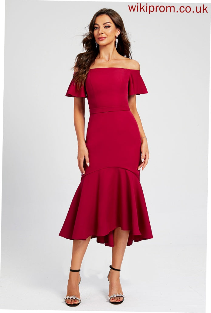 Cocktail Dresses With Cocktail Ruffle Asymmetrical Crepe Hayley Trumpet/Mermaid Off-the-Shoulder Stretch Dress