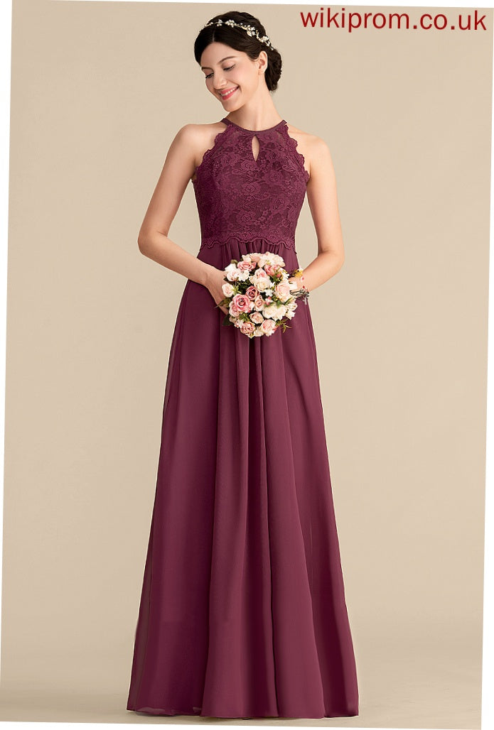 Lace Chiffon Scoop Angie A-Line Prom Dresses Floor-Length