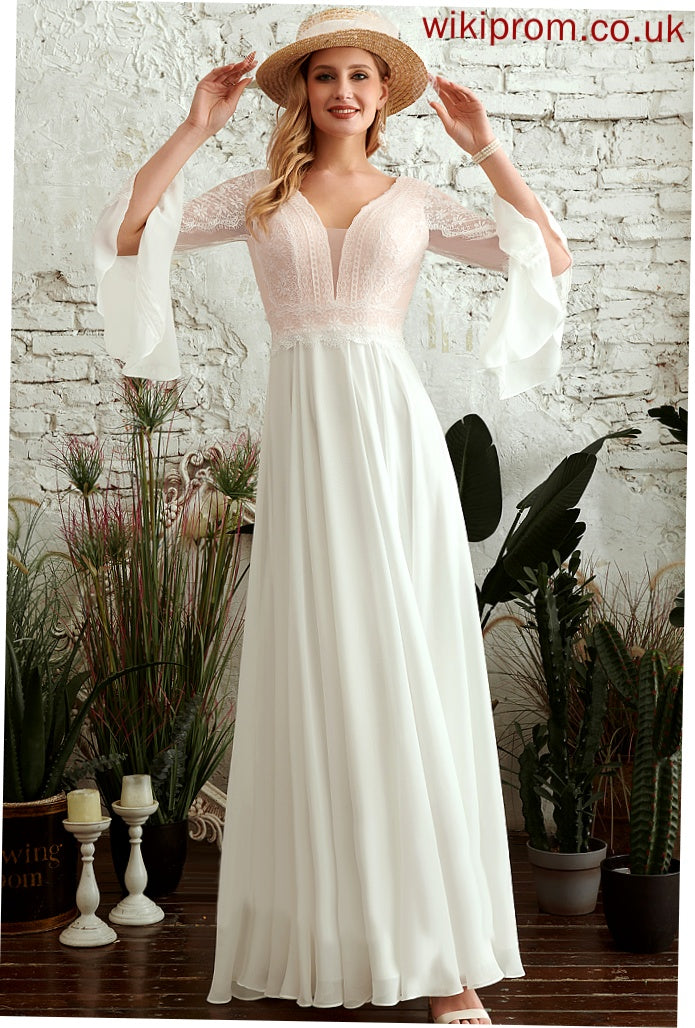 Hilary Wedding Dresses V-neck Lace Chiffon Dress Wedding Floor-Length A-Line