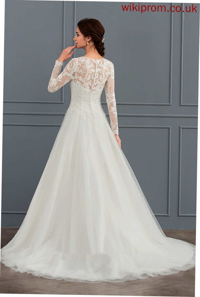 Lace Train Wedding Dresses Sweep Wedding Ball-Gown/Princess Helen Dress Tulle