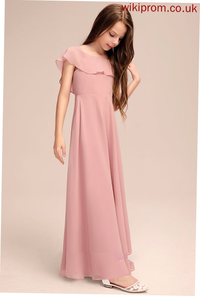 Chiffon Floor-Length Junior Bridesmaid Dresses Henrietta Ruffles A-Line With Scoop Neck Cascading