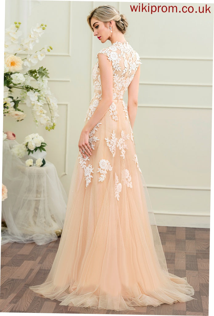 Wedding Dresses Train Wedding Tulle V-neck Macey Dress A-Line Sweep Lace