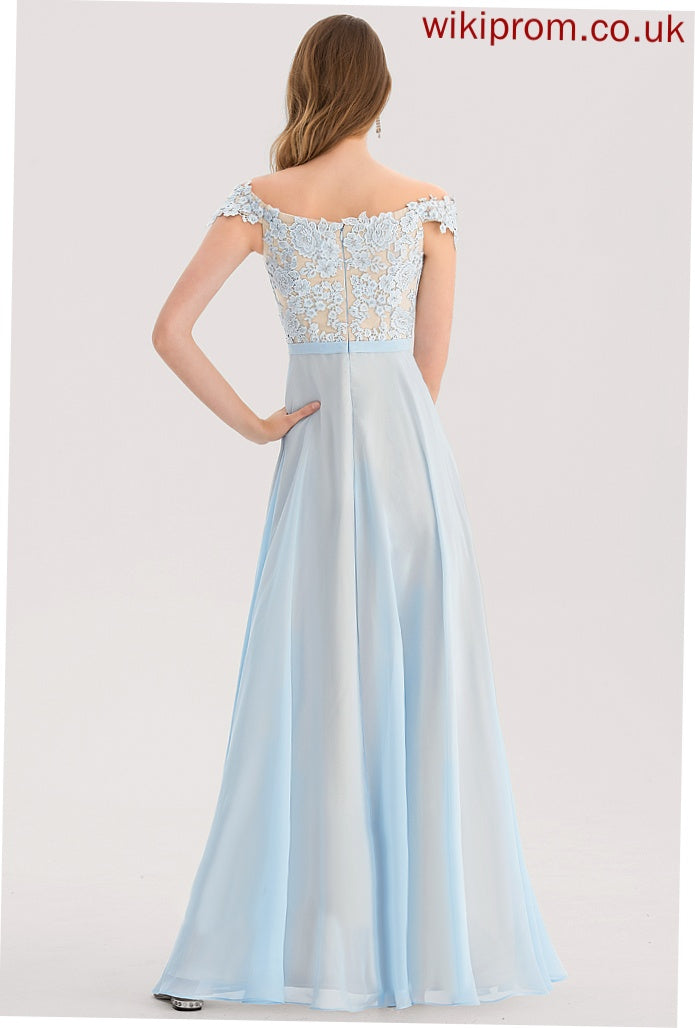 Chiffon Off-the-Shoulder Lace Prom Dresses Hortensia Floor-Length Sequins A-Line With Beading