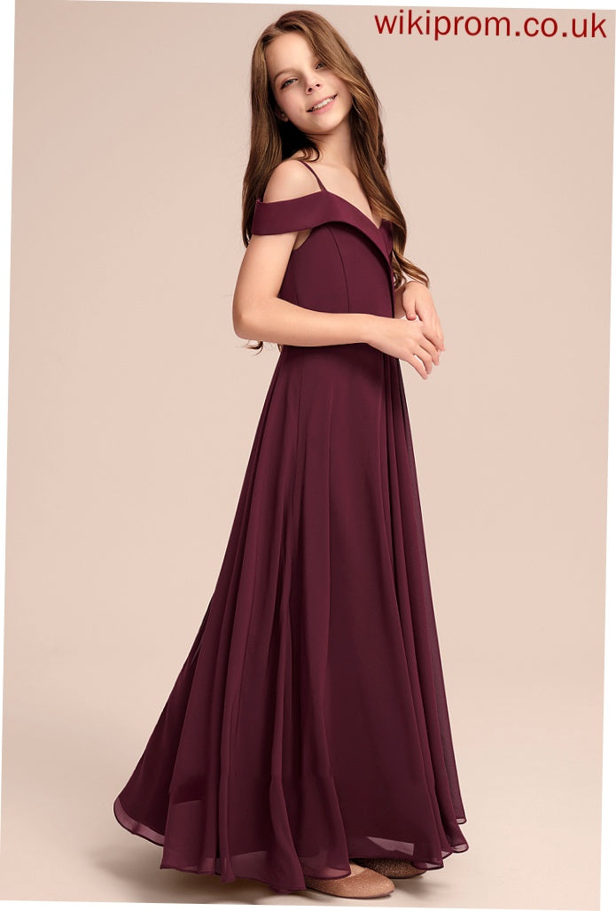 Zoey Junior Bridesmaid Dresses Off-the-Shoulder Floor-Length Chiffon A-Line