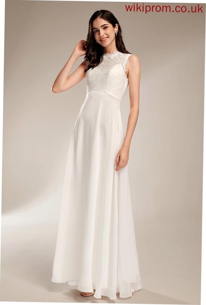 Scoop Wedding Dresses Nathalie A-Line Chiffon Lace Wedding Dress Floor-Length