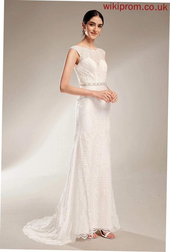 Sequins Wedding Beading Lace With Dress Court Jayla Neck Train Scoop Wedding Dresses Sheath/Column