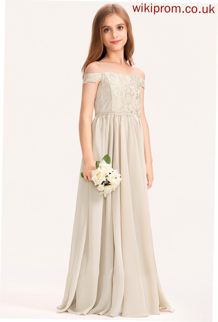 Floor-Length Off-the-Shoulder Lace Chiffon A-Line Junior Bridesmaid Dresses Gladys