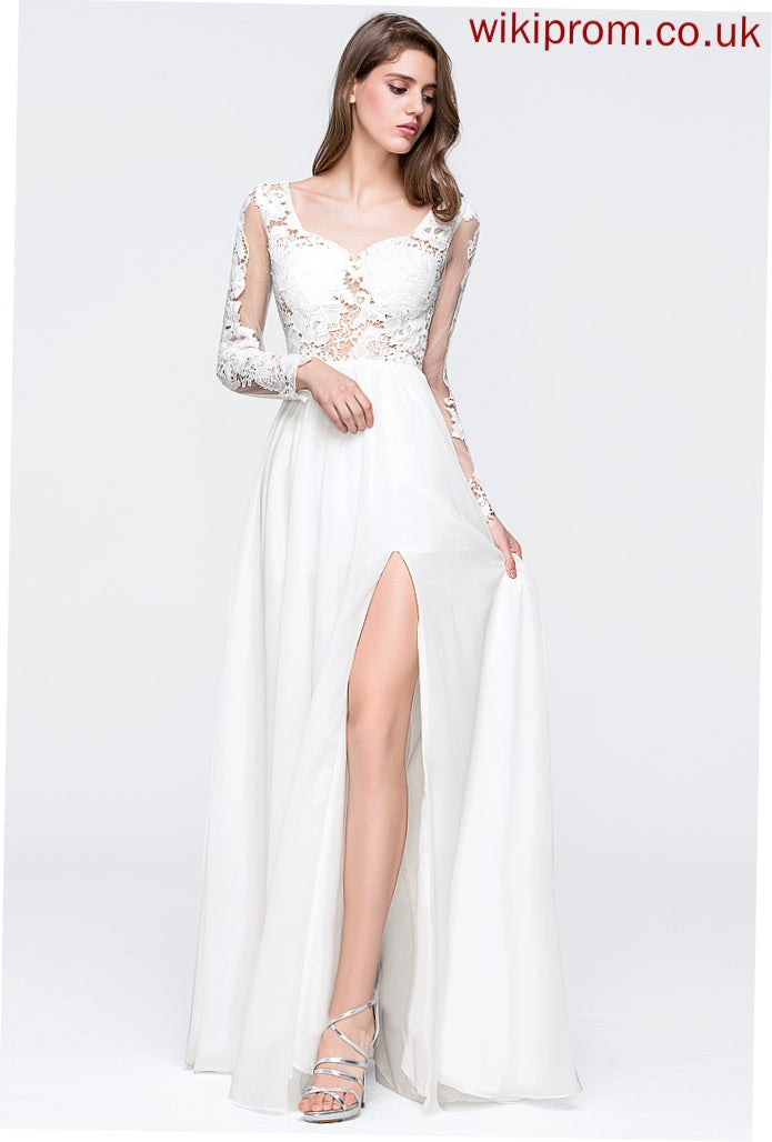 Floor-Length Chiffon Tia Sweetheart Lace A-Line Prom Dresses