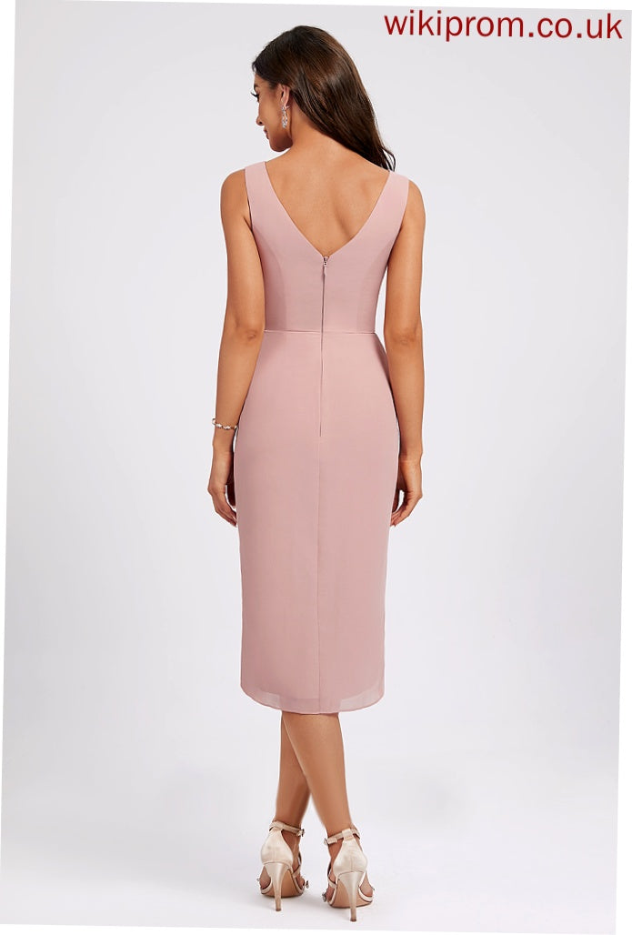 Ruffle Cocktail Dresses Roselyn Sheath/Column Dress V-neck With Chiffon Cocktail Asymmetrical Pleated