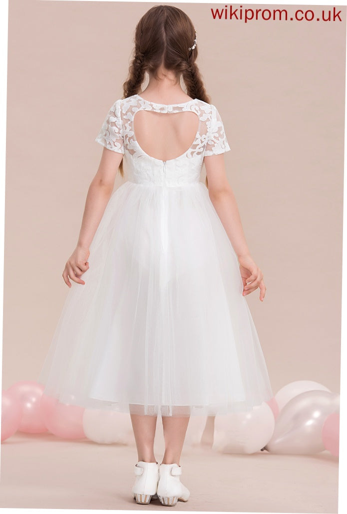 Scoop Junior Bridesmaid Dresses Neck Tulle A-Line Callie Tea-Length