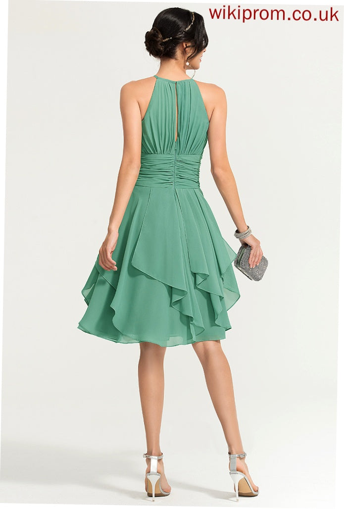 Ruffles Ruffle Knee-Length Amelie Chiffon Cascading Scoop Cocktail Dresses Neck With Cocktail Dress A-Line