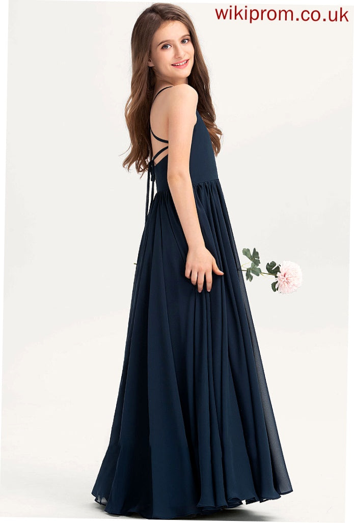 Chiffon Junior Bridesmaid Dresses With Floor-Length Ainsley A-Line Neckline Bow(s) Square