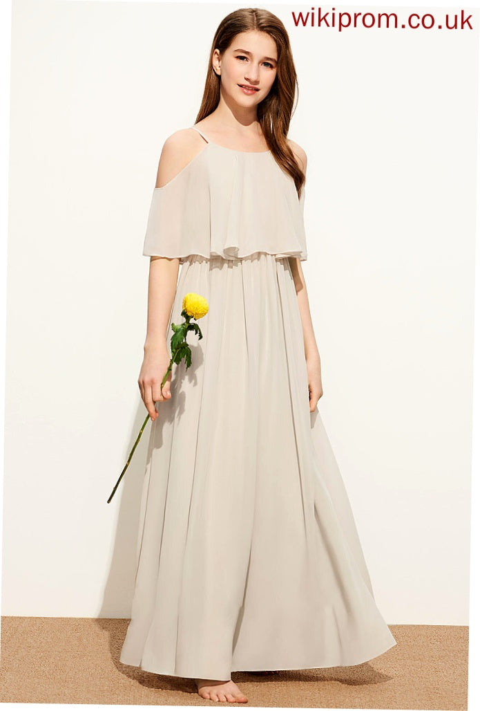 A-Line Scoop Floor-Length Gina Junior Bridesmaid Dresses Chiffon Neck